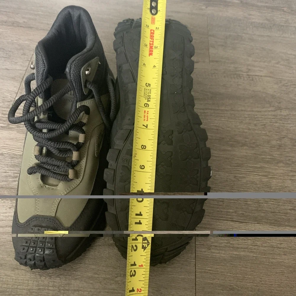 Fashion Men's Green/Black Lace-Up Hiking Trail Shoes Lug Sole Ankle Collar 11.5
